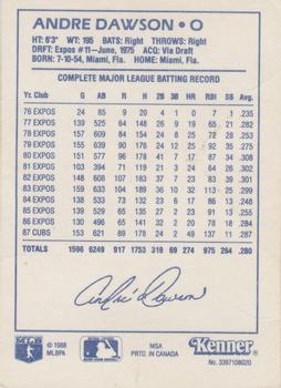 1988 Kenner Starting Lineup Cards #3397108020 Andre Dawson Back