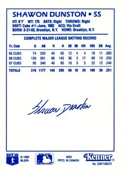 1988 Kenner Starting Lineup Cards #3397108070 Shawon Dunston Back