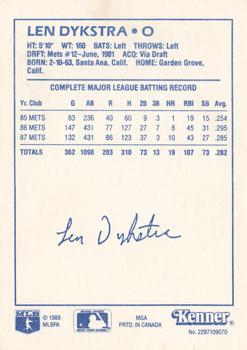 1988 Kenner Starting Lineup Cards #2297109070 Len Dykstra Back