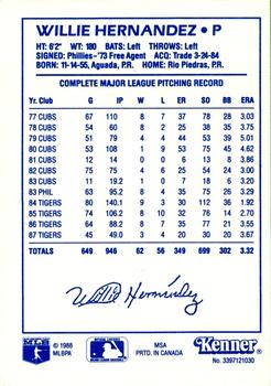 1988 Kenner Starting Lineup Cards #3397121030 Willie Hernandez Back