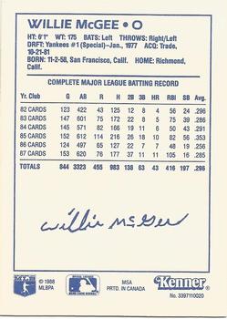 1988 Kenner Starting Lineup Cards #3397110020 Willie McGee Back
