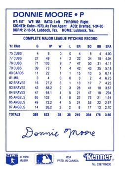 1988 Kenner Starting Lineup Cards #3397116030 Donnie Moore Back