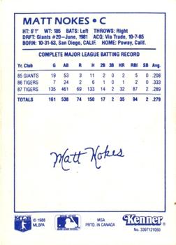 1988 Kenner Starting Lineup Cards #3397121050 Matt Nokes Back