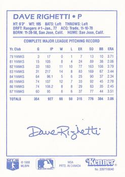 1988 Kenner Starting Lineup Cards #3397118040 Dave Righetti Back