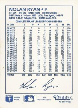 1988 Kenner Starting Lineup Cards #3397104030 Nolan Ryan Back
