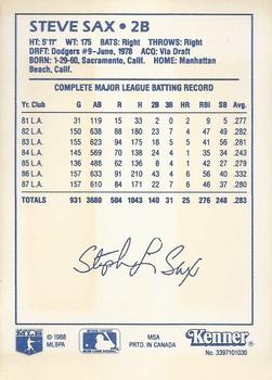 1988 Kenner Starting Lineup Cards #3397101030 Steve Sax Back