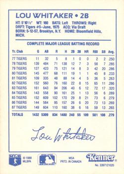 1988 Kenner Starting Lineup Cards #3397121020 Lou Whitaker Back