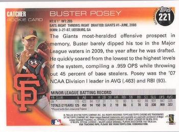 2010 Topps Chrome - Refractors #221 Buster Posey Back