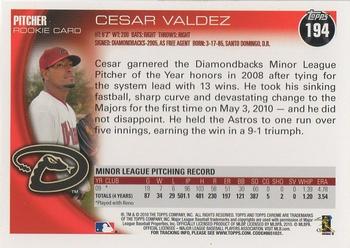 2010 Topps Chrome - Rookie Autographs #194 Cesar Valdez Back