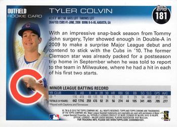 2010 Topps Chrome - Rookie Autographs #181 Tyler Colvin Back