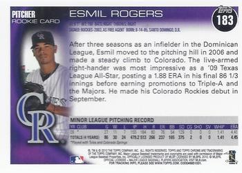 2010 Topps Chrome - Rookie Autographs #183 Esmil Rogers Back