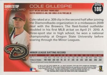 2010 Topps Chrome - Rookie Autographs #186 Cole Gillespie Back