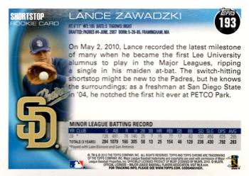 2010 Topps Chrome - Rookie Autographs #193 Lance Zawadzki Back