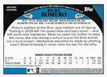 2009 Topps - Rookies #HTA15 Ricky Romero Back