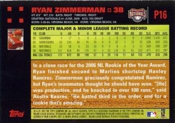 2007 Topps Pepsi #P16 Ryan Zimmerman Back