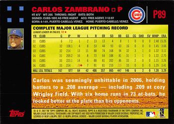 2007 Topps Pepsi #P89 Carlos Zambrano Back