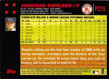 2007 Topps Pepsi #P215 Jonathan Papelbon Back