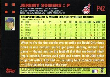 2007 Topps Pepsi #P42 Jeremy Sowers Back