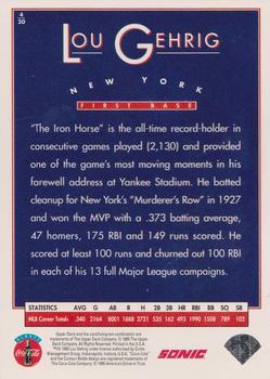 1995 Upper Deck Sonic Heroes of Baseball #4 Lou Gehrig Back