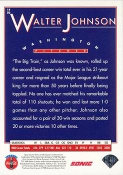 1995 Upper Deck Sonic Heroes of Baseball #18 Walter Johnson Back