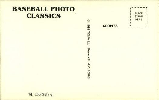 1985 TCMA Photo Classics #16 Lou Gehrig Back