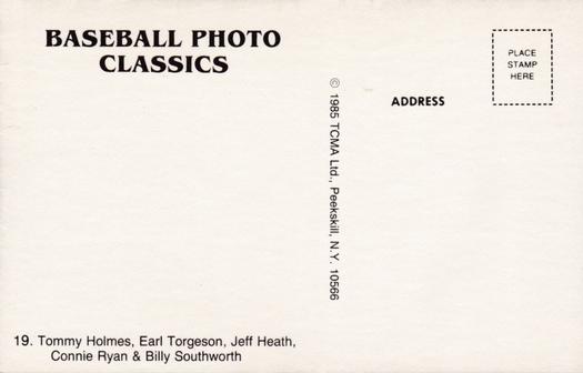 1985 TCMA Photo Classics #19 Tommy Holmes / Earl Torgeson / Jeff Heath / Connie Ryan / Bill Southworth Back