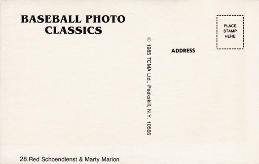 1985 TCMA Photo Classics #28 Red Schoendienst / Marty Marion Back