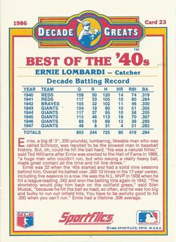 1986 Sportflics Decade Greats #23 Ernie Lombardi Back