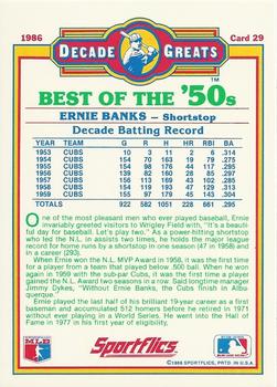 1986 Sportflics Decade Greats #29 Ernie Banks Back