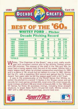 1986 Sportflics Decade Greats #44 Whitey Ford Back