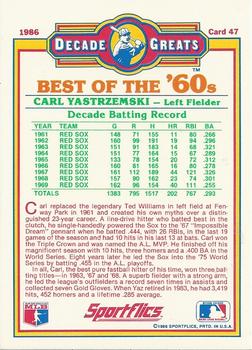 1986 Sportflics Decade Greats #47 Carl Yastrzemski Back