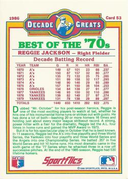 1986 Sportflics Decade Greats #53 Reggie Jackson Back