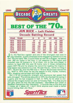 1986 Sportflics Decade Greats #57 Jim Rice Back