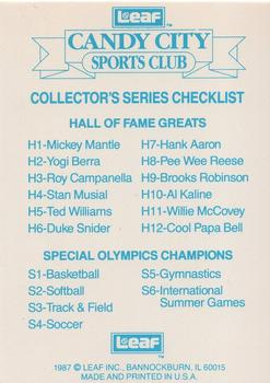 1987 Leaf Candy City Team Hall of Fame Greats #NNO Checklist Front