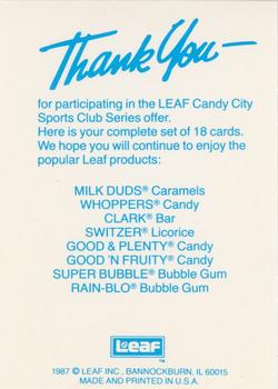 1987 Leaf Candy City Team Hall of Fame Greats #NNO Advertising Card Front