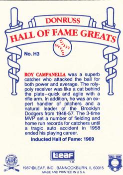 1987 Leaf Candy City Team Hall of Fame Greats #H3 Roy Campanella Back