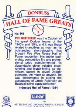 1987 Leaf Candy City Team Hall of Fame Greats #H8 Pee Wee Reese Back