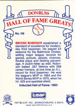 1987 Leaf Candy City Team Hall of Fame Greats #H9 Brooks Robinson Back
