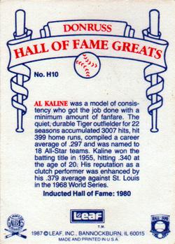 1987 Leaf Candy City Team Hall of Fame Greats #H10 Al Kaline Back