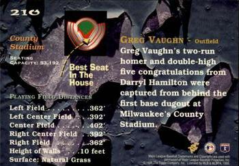 1995 Stadium Club - Members Only #210 Greg Vaughn Back