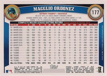 2011 Topps Opening Day #177 Magglio Ordonez Back