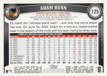 2011 Topps Opening Day #125 Adam Dunn Back