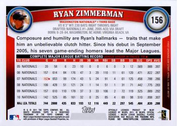 2011 Topps Opening Day #156 Ryan Zimmerman Back