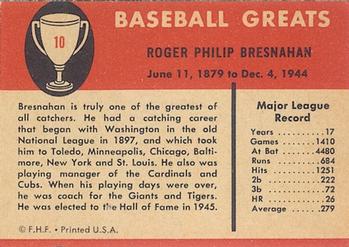 1961 Fleer Baseball Greats (F418-3) #10 Roger Bresnahan Back