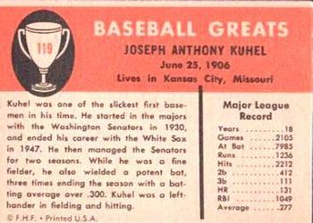 1961 Fleer Baseball Greats (F418-3) #119 Joe Kuhel Back