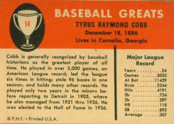 1961 Fleer Baseball Greats (F418-3) #14 Ty Cobb Back