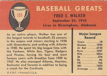 1961 Fleer Baseball Greats (F418-3) #151 Dixie Walker Back