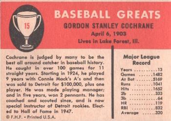 1961 Fleer Baseball Greats (F418-3) #15 Mickey Cochrane Back