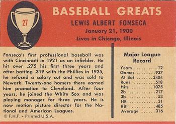 1961 Fleer Baseball Greats (F418-3) #27 Lew Fonseca Back