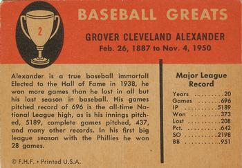 1961 Fleer Baseball Greats (F418-3) #2 Grover Cleveland Alexander Back